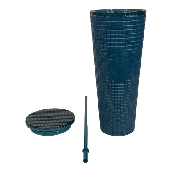 Starbucks Winter 2023 Navy Blue Grid Logo 24 oz Venti Cold Tumbler With Straw - Picture 4 of 9